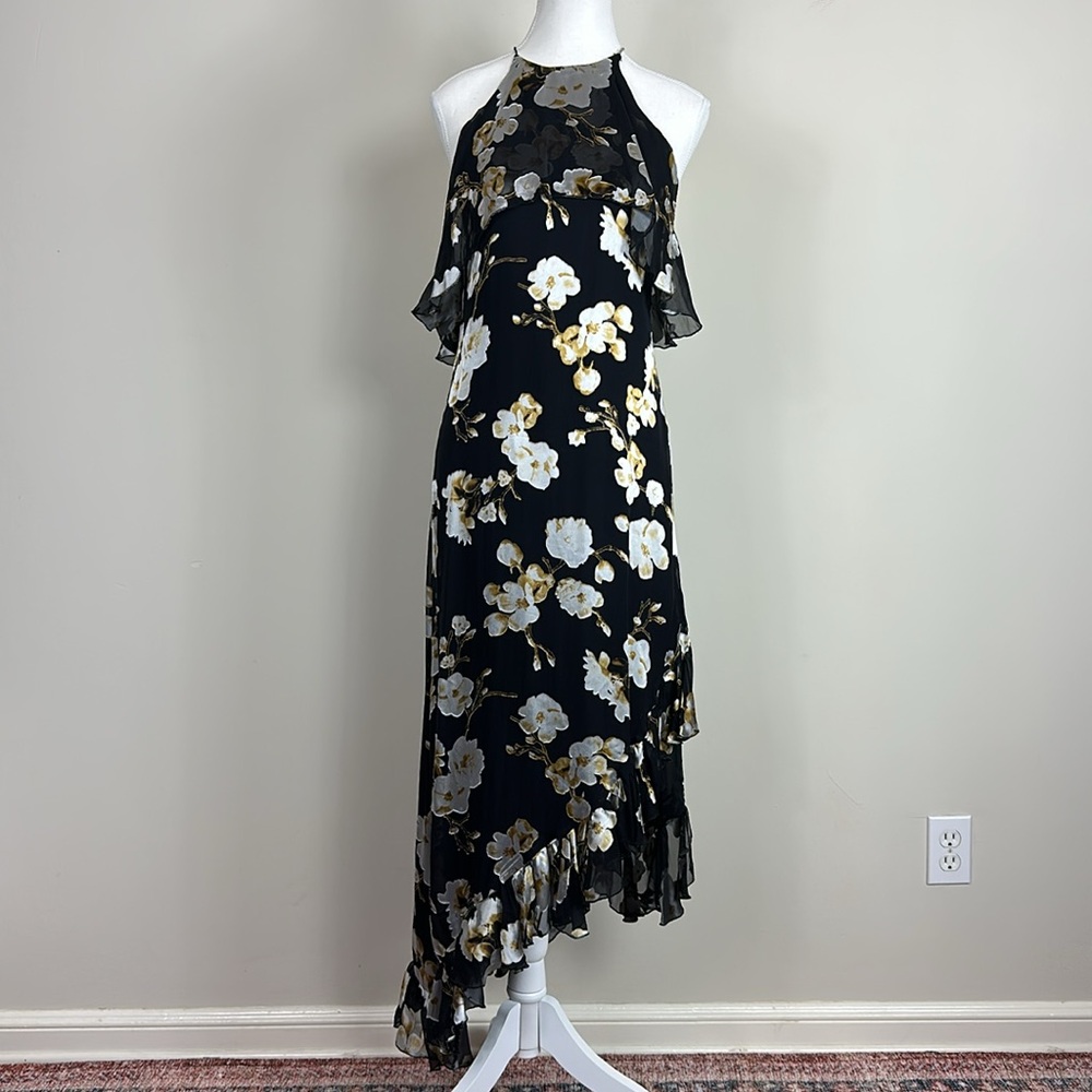 Alice + Olivia Silk Floral Asymmetrical Maxi‎ Dress Size 2